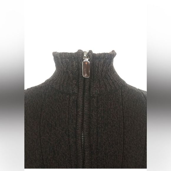 Oscar DeLa Renta 1/4Zip Dark Brown Mock Neck Ribbed Sherpa Lined Neck Sweater XL - Picture 16 of 16